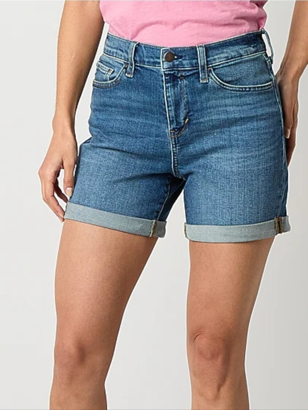 Ana Classic Women's Mid-Rise Blue Denim Roll-Cuff Shorts Sz 16